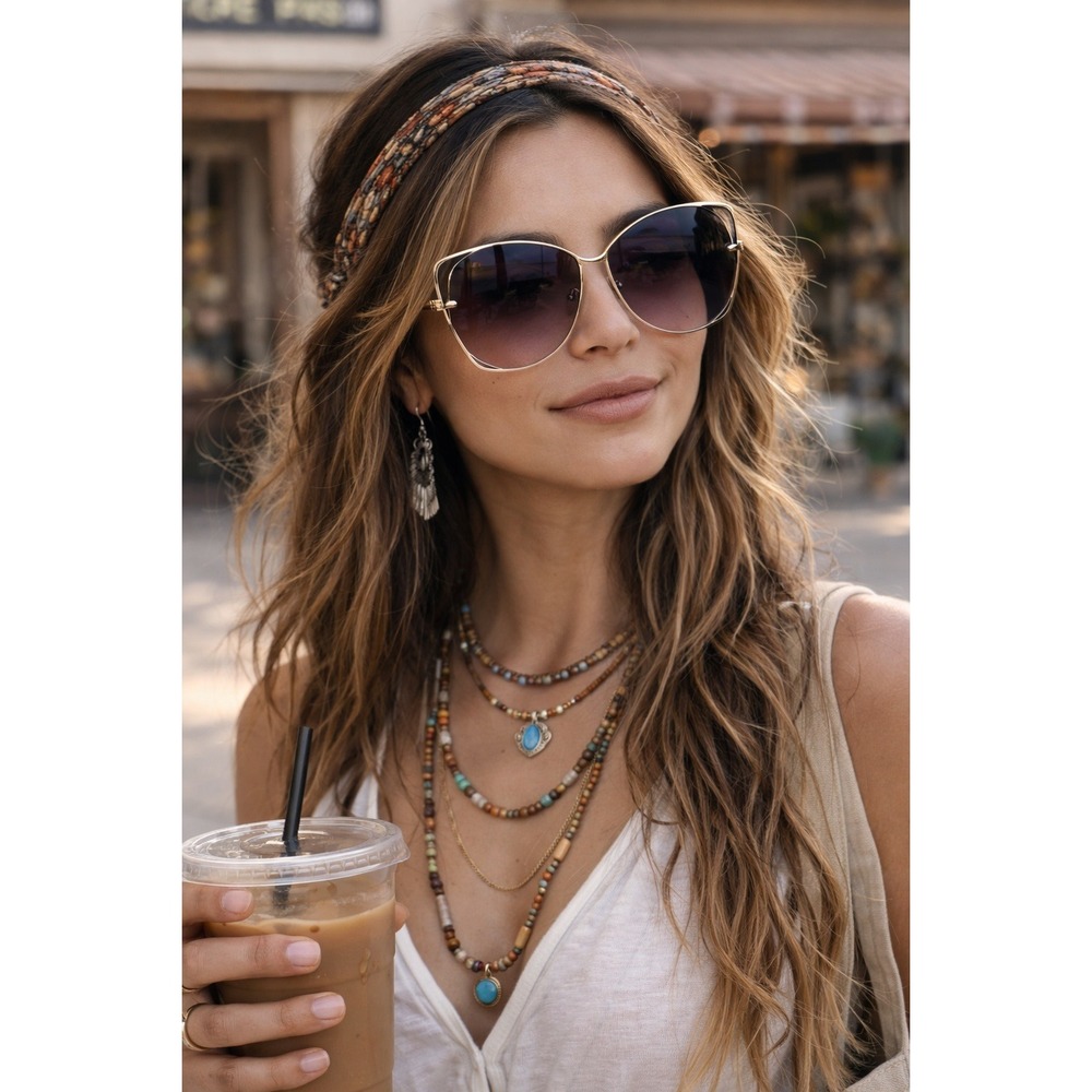 Cara Mia Vintage Oversized Butterfly Sunglasses Gold Purple Gradient 1733 Taiwan